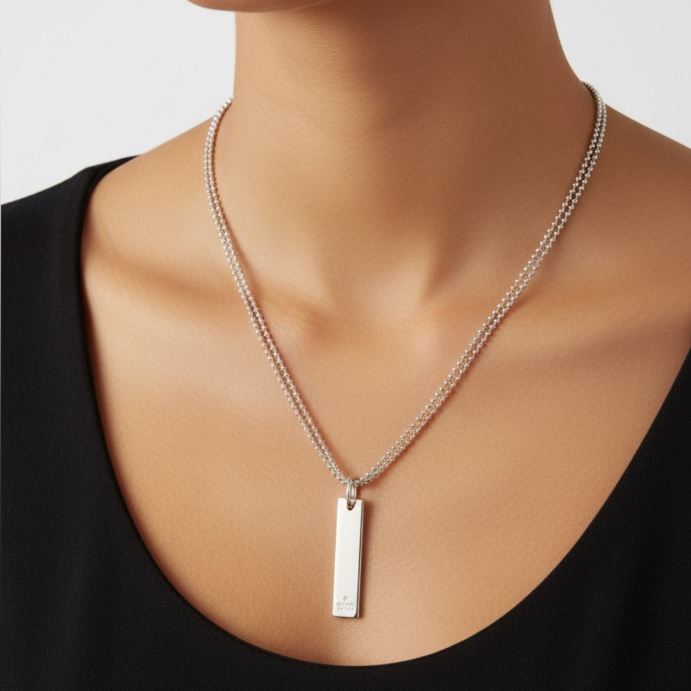 Gucci 925 Silver Logo Plate Pendant Necklace